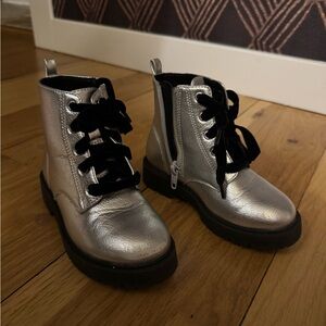Silver Ankle combat Boots with Black Laces (size 9)